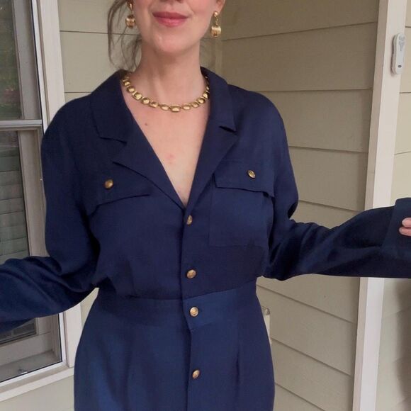 Vintage 1990s Navy Blue Military Inspired Utility Dress - Picture 9 of 16